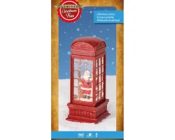 Deko LED Telefonzelle mit Schneeschauer, Musik und Licht, Schneekugel Telefonzelle mit Weihnachtsmann, Lumineo