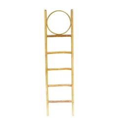Deko Leiter mit Spiegel, Holzleiter mit rundem Spiegel, 180cm