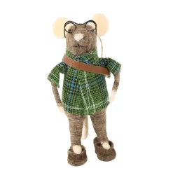 Deko Maus, Filzmaus mit Brille und Tasche und Karohemd, 11cm, Hänger