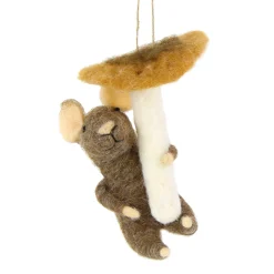 Deko Maus, Mäuschen aus Filz mit Pilz, Filzmaus, 10cm, Hänger