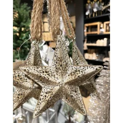 Deko Metallstern, Antik grau-creme im 3D-Ornament-Look, Ø14cm