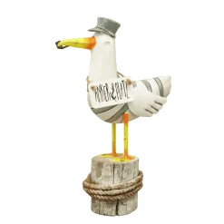 Deko Möwe mit Schild Ankerplatz, Metallmöwe mit Pfeife und Matrosenkappe, 36cm