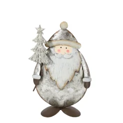Deko Nikolaus mit Tannenbaum, Weihnachtsmann antik silber - used look, 13cm, Metall