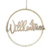 Deko Perlenring Willkommen, Ring aus Holzperlen mit Schriftzug Willkommen, Ø30cm, Holz