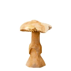 Deko Pilz Teak, großer rustikaler Holzpilz mit gewellter Kappe, 45cm