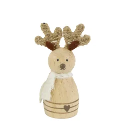 Deko Rentier, Rentier aus Holz mit Schal, natur, 10cm, Naturholz