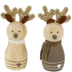 Deko Rentier, Rentier aus Holz mit Schal, braun, 15cm, Naturholz