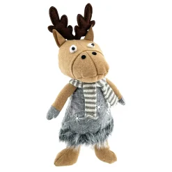 Deko Rentier, Weihnachtsrentier Sven, graues Kleid und Schal, 36cm