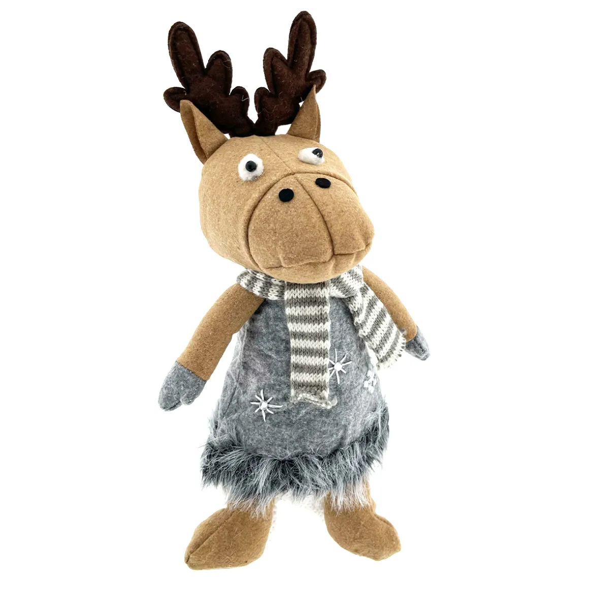 Deko Rentier, Weihnachtsrentier Sven, graues Kleid und Schal, 36cm