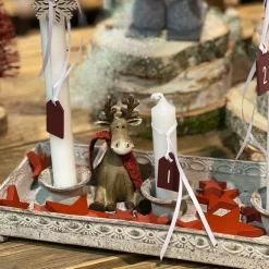 Deko Rentier Winter, Elch mit Schal, 12x20cm, Keramik