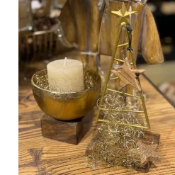 Deko Schale auf Holzsockel gold antik, Metallschale Weihnachten, Ø12cm