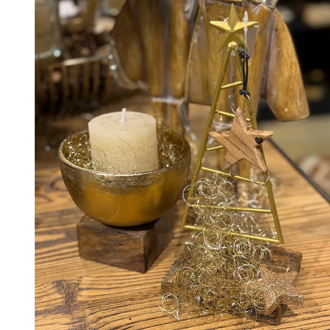 Deko Schale auf Holzsockel gold antik, Metallschale Weihnachten, Ø12cm