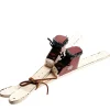Deko Ski Nostalgie, Holzski mit Skischuhe, rot-weiß used look, 34cm