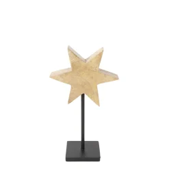Deko Stern Naturholz, Holzstern mit Maserung Natur auf Metallständer, 25cm