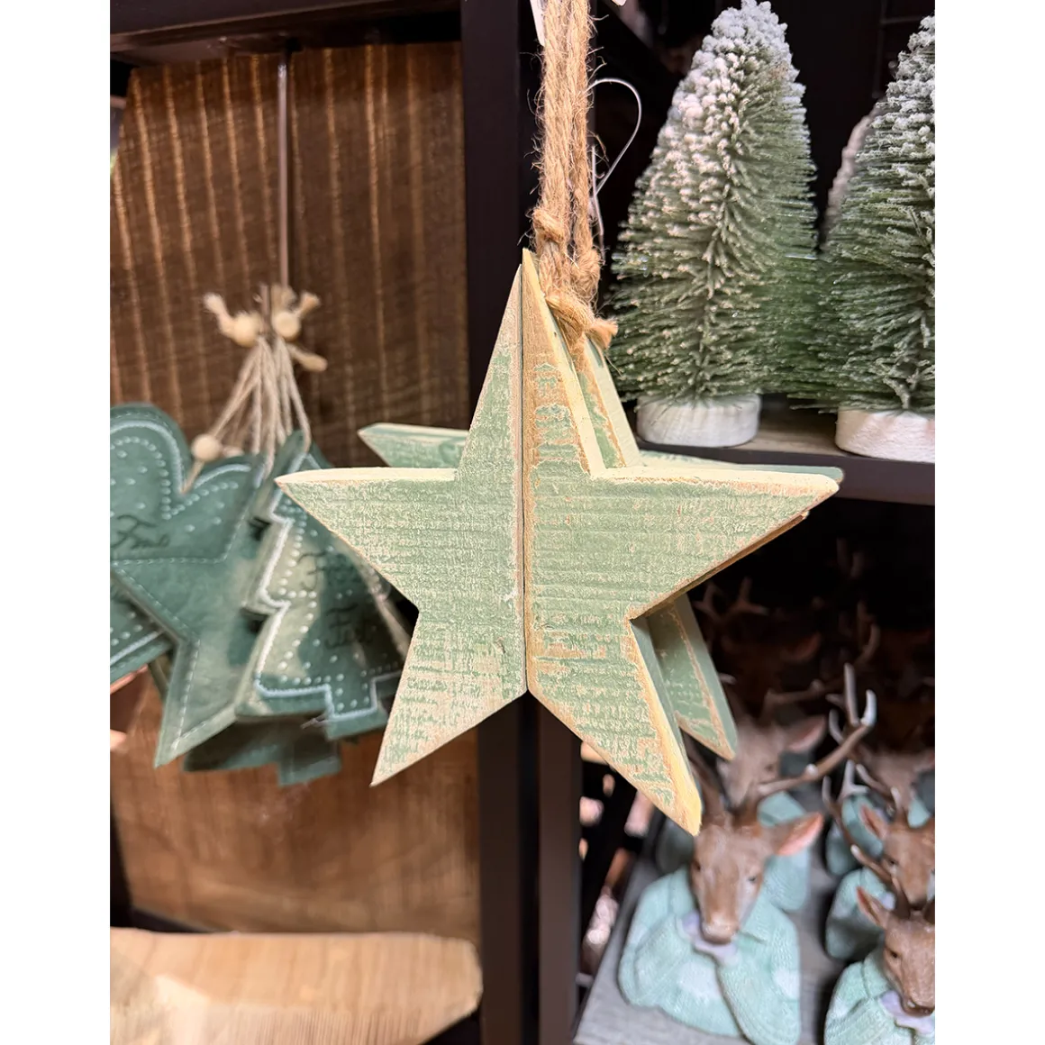 Deko Stern used look, Holzstern Shabby mintgrün, Ø15cm, Hänger