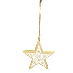 Deko Stern Winterzauber, Holzstern mit Spruch, natur-weiß, 15x15cm, Hänger
