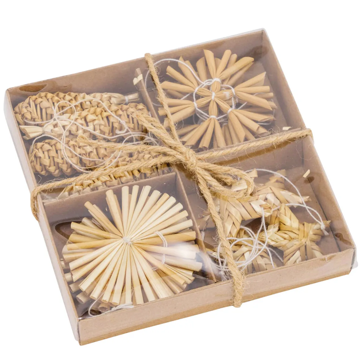 Deko Strohsterne Weihnachten, Strohsterne und Strohbaum Natur, 4-6cm, Set/16