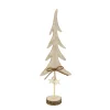 Deko Tannenbaum, Kunstleder Weihnachtsbaum mit Holzsterne und Schleife, creme, auf Holzfuß, 40cm