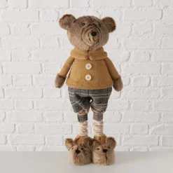 Deko Teddy mit Pumphose und Hundeschuhe, Teddyjunge mit Teleskopbeine, 34cm bis 54cm, Boltze Home Collection
