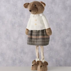 Deko Teddy mit Rock und Hundeschuhe, Teddymädchen mit Teleskopbeine, 74cm bis 120cm, Boltze Home Col