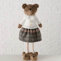 Deko Teddy mit Rock und Hundeschuhe, Teddymädchen mit Teleskopbeine, 34cm bis 54cm, Boltze Home Collection