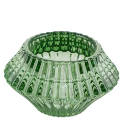 Deko Teelichtglas Ufo, Windlicht aus Glas gestreift grün, 7x4cm