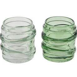 Deko Teelichtglas Wellenform, Windlicht aus Glas grün, 9x9cm