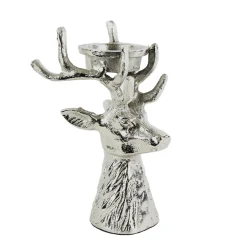 Deko Teelichthalter Hirsch, Hirschkopf silber, 10x17cm, Metall
