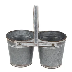 Deko Topf, Doppeltopf mit Henkel, grau used look, 23x11cm, Metall