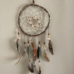 Deko Traumfänger Boho, Dreamcatcher mit Federn, braun, Ø21cm