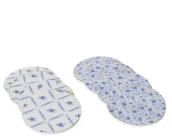 Deko Untersetzer Blumenranken, Holzuntersetzer blau-weiß, Set/4