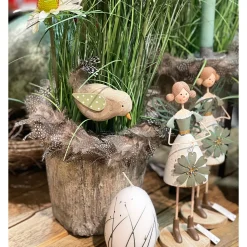 Deko Vogel, Holzvogel, grün oder creme, 13x10cm