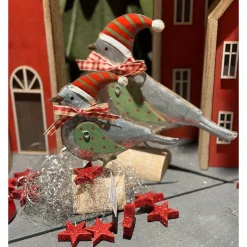 Deko Vogel mit Mütze und Schleife, Wintervogel aus Metall, 13cm
