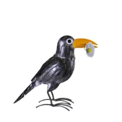 Deko Vogel Rabe, Metallrabe mit Blume, 27x32cm, Medusa