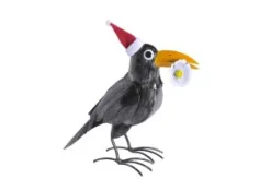 Deko Vogel Rabe, Metallrabe mit Blume, 27x32cm, Medusa