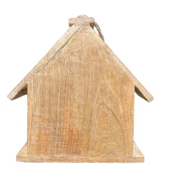 Deko Vogelhaus Natur, Holzhaus aus massivem Mangoholz, zum Hängen oder Stellen, 29cm
