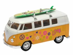 Deko VW Bus Hippie, kleiner Bus T1 mit Surfboard und Hippie Design, 12cm