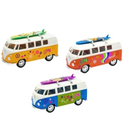 Deko VW Bus Hippie, kleiner Bus T1 mit Surfboard und Hippie Design, 12cm