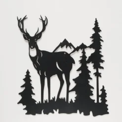 Deko Wandobjekt Hirsch im Wald, Hirsch Cervus schwarz, 30x28cm, Boltze Home Collections