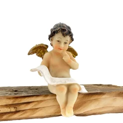 Deko Weihnachtsengel Nostalgie, Engel mit Papierrolle, Kantenhocker, 9cm, Polyresin