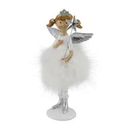 Deko Weihnachtsengel, putziger Engel mit Plüschrock, Krone und Sternenzepter, 22cm