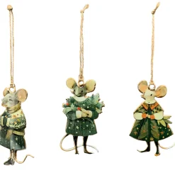 Deko Weihnachtshänger Maus im Kleid, Nostalgie-Metallmaus used look, 15cm