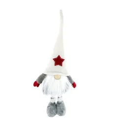 Deko Wichtel, Weihnachtszwerg Santa Benji Joel, weiße Filzmütze mit Stern, 46cm