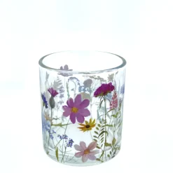 Deko Windlicht Blumen, Windlichtglas mit Blumen, 7x8cm