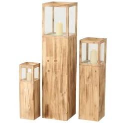Deko Windlicht Elba, Holzturm mit Sichtscheibe aus Glas, Naturholz, 115cm, Boltze Home Collections