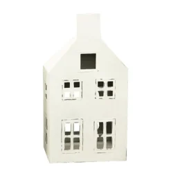 Deko Windlicht, Haus Claire Blanc, Quadratdach, weiß unfinish, 25cm, Metall