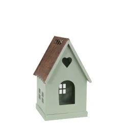 Deko Windlicht Haus, Metallhaus mit Herz, rost-grün, 21cm, Metall