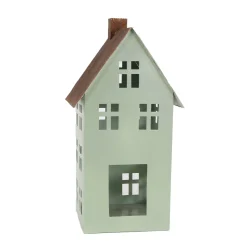 Deko Windlicht Haus, Metallhaus rost-grün, 31cm, Metall