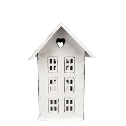 Deko Windlicht, Haus mit Herz, antikweiß, used look, 15x21cm, Metall