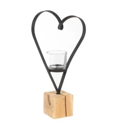 Deko Windlicht Herz Diana, geschwungenes Metallherz auf Naturholzwürfel, 55cm, WMG Grünberger